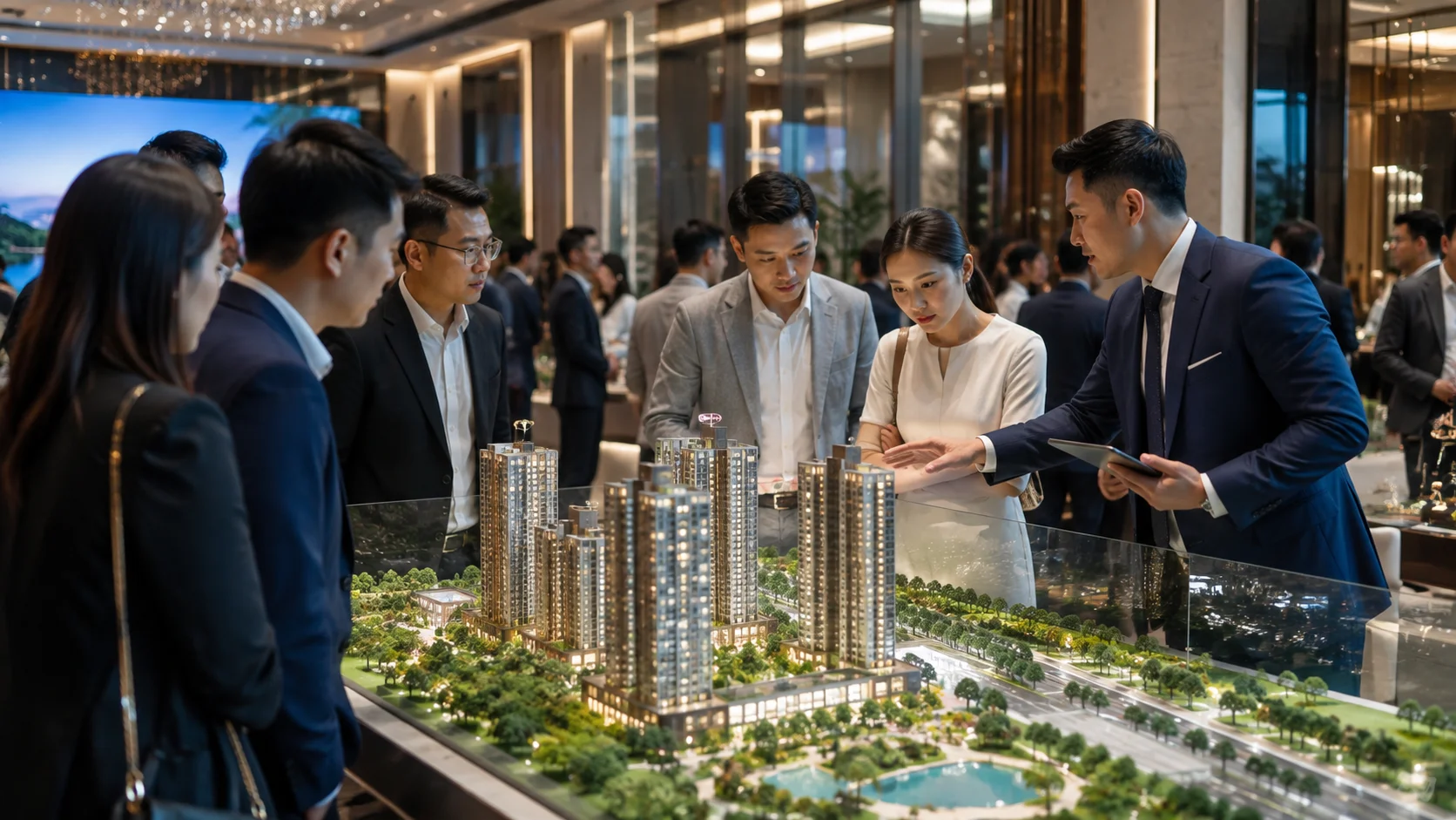 Nhà đầu tư đang trao đổi với chuyên viên tư vấn trong sự kiện bất động sản cao cấp