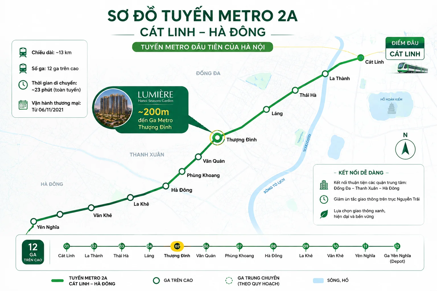 Bản đồ vị trí LUMIÈRE Hanoi Seasons Garden cách ga Metro Thượng Đình khoảng 200 mét