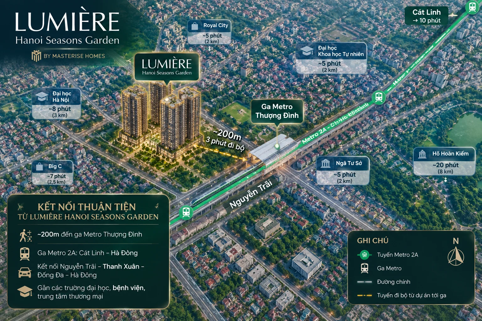 Bản đồ vị trí LUMIÈRE Hanoi Seasons Garden → Ga Metro Thượng Đình