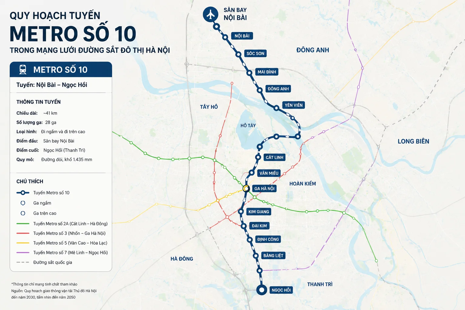Bản đồ quy hoạch tuyến Metro số 10 trong mạng lưới đường sắt đô thị Hà Nội