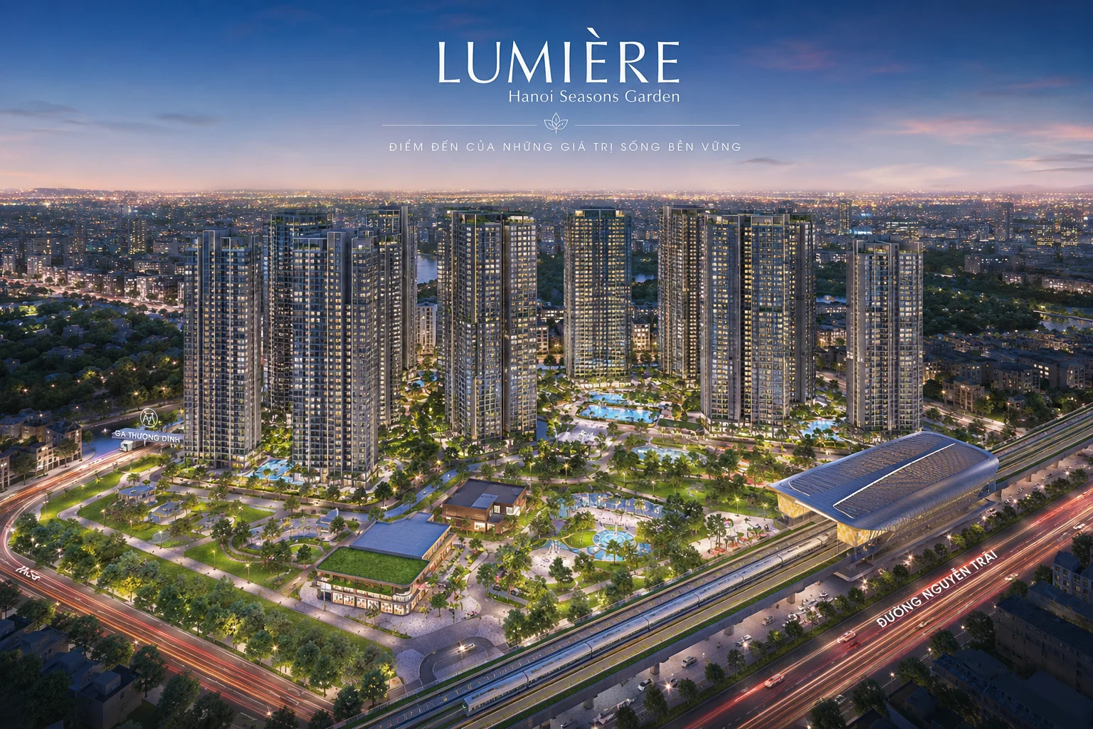 Phối cảnh tổng thể LUMIÈRE Hanoi Seasons Garden tại 233 Nguyễn Trãi